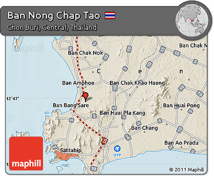 Shaded Relief Map of Ban Nong Chap Tao
