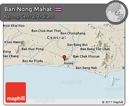 Shaded Relief Panoramic Map of Ban Nong Mahat