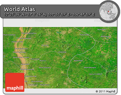 Satellite 3D Map of the Area around 12° 42' 56" N, 106° 19' 29" E