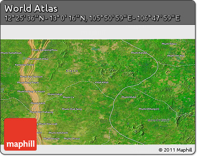 Satellite 3D Map of the Area around 12° 42' 56" N, 106° 19' 29" E