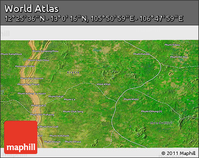 Satellite 3D Map of the Area around 12° 42' 56" N, 106° 19' 29" E