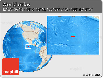 Shaded Relief Location Map of the Area around 12° 42' 56" N, 106° 10' 30" W