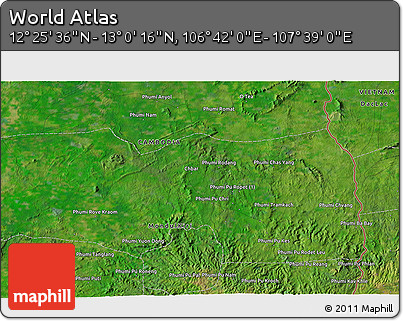 Satellite 3D Map of the Area around 12° 42' 56" N, 107° 10' 30" E