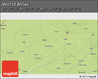 Physical 3D Map of the Area around 12° 42' 56" N, 10° 16' 30" E