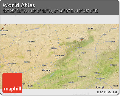 Satellite 3D Map of the Area around 12° 42' 56" N, 10° 16' 30" E