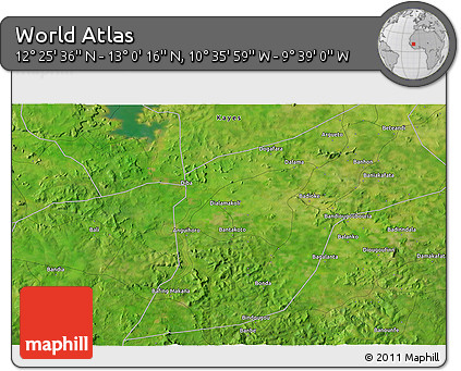 Satellite 3D Map of the Area around 12° 42' 56" N, 10° 7' 30" W