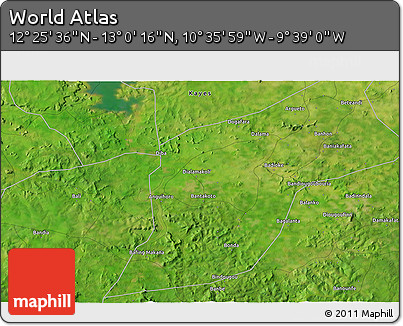 Satellite 3D Map of the Area around 12° 42' 56" N, 10° 7' 30" W