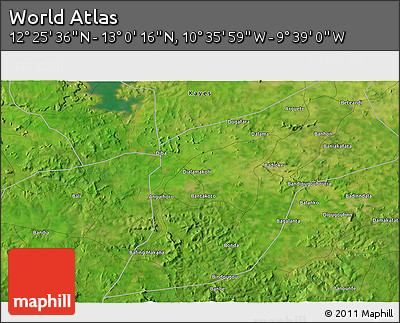 Satellite 3D Map of the Area around 12° 42' 56" N, 10° 7' 30" W