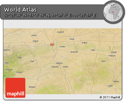 Satellite 3D Map of the Area around 12° 42' 56" N, 11° 7' 30" E