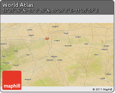 Satellite 3D Map of the Area around 12° 42' 56" N, 11° 7' 30" E