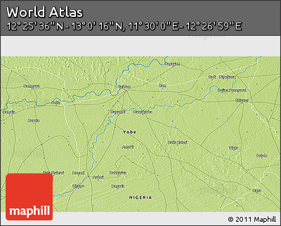 Physical 3D Map of the Area around 12° 42' 56" N, 11° 58' 29" E