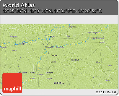 Physical 3D Map of the Area around 12° 42' 56" N, 11° 58' 29" E