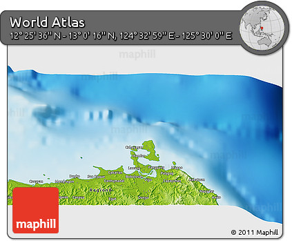 Physical 3D Map of the Area around 12° 42' 56" N, 125° 1' 30" E