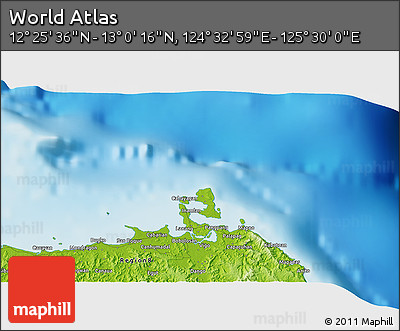 Physical 3D Map of the Area around 12° 42' 56" N, 125° 1' 30" E