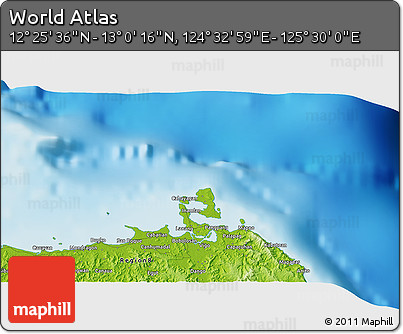Physical 3D Map of the Area around 12° 42' 56" N, 125° 1' 30" E