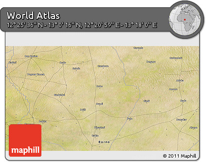 Satellite 3D Map of the Area around 12° 42' 56" N, 12° 49' 29" E
