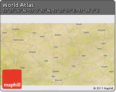 Satellite 3D Map of the Area around 12° 42' 56" N, 12° 49' 29" E