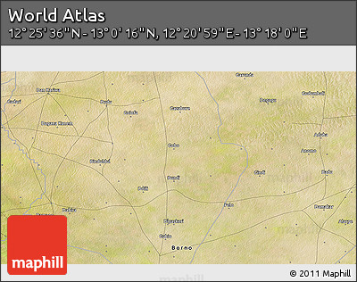 Satellite 3D Map of the Area around 12° 42' 56" N, 12° 49' 29" E
