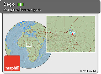 Savanna Style Location Map of Bego, hill shading