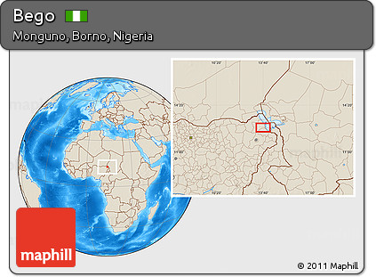 Shaded Relief Location Map of Bego