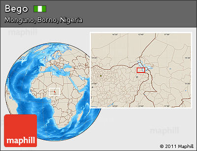Shaded Relief Location Map of Bego