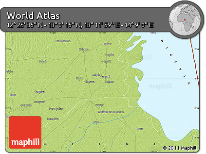 Physical Map of the Area around 12° 42' 56" N, 13° 40' 30" E