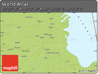 Physical Map of the Area around 12° 42' 56" N, 13° 40' 30" E