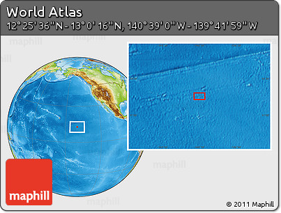 Physical Location Map of the Area around 12° 42' 56" N, 140° 10' 30" W