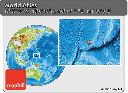Physical Location Map of the Area around 12° 42' 56" N, 141° 10' 30" E