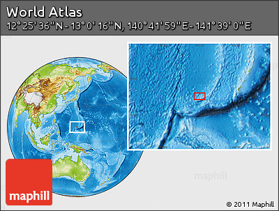 Physical Location Map of the Area around 12° 42' 56" N, 141° 10' 30" E