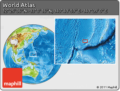 Physical Location Map of the Area around 12° 42' 56" N, 141° 10' 30" E