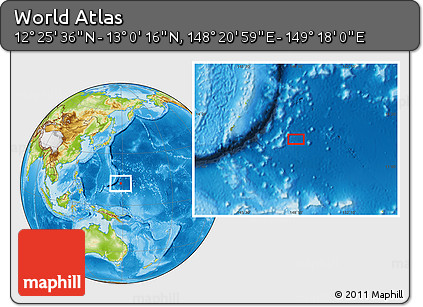 Physical Location Map of the Area around 12° 42' 56" N, 148° 49' 29" E