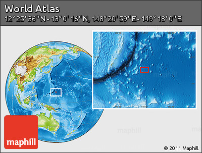 Physical Location Map of the Area around 12° 42' 56" N, 148° 49' 29" E