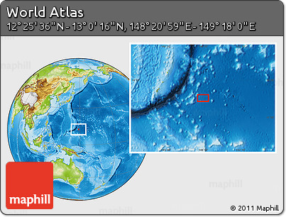 Physical Location Map of the Area around 12° 42' 56" N, 148° 49' 29" E