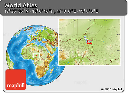 Physical Location Map of the Area around 12° 42' 56" N, 14° 31' 30" E