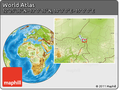 Physical Location Map of the Area around 12° 42' 56" N, 14° 31' 30" E