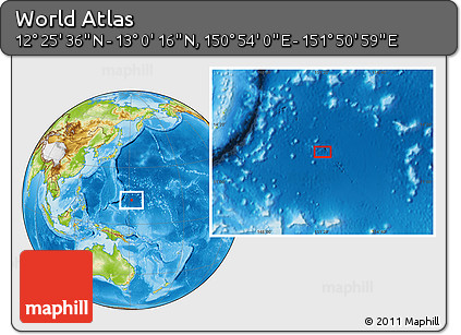 Physical Location Map of the Area around 12° 42' 56" N, 151° 22' 30" E