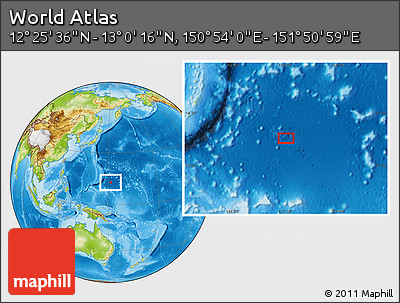 Physical Location Map of the Area around 12° 42' 56" N, 151° 22' 30" E