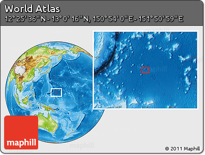 Physical Location Map of the Area around 12° 42' 56" N, 151° 22' 30" E