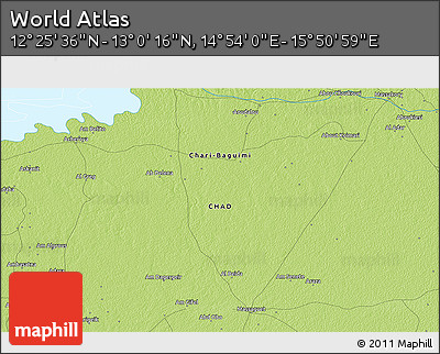 Physical 3D Map of the Area around 12° 42' 56" N, 15° 22' 30" E