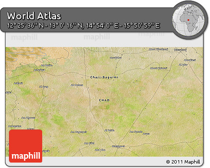 Satellite 3D Map of the Area around 12° 42' 56" N, 15° 22' 30" E