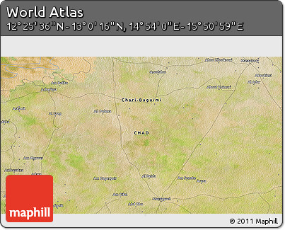 Satellite 3D Map of the Area around 12° 42' 56" N, 15° 22' 30" E