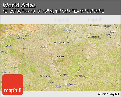 Satellite 3D Map of the Area around 12° 42' 56" N, 15° 22' 30" E