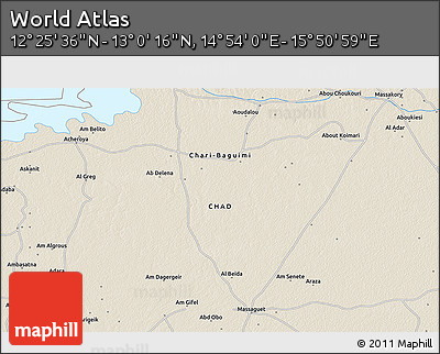 Shaded Relief 3D Map of the Area around 12° 42' 56" N, 15° 22' 30" E