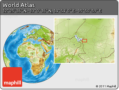 Physical Location Map of the Area around 12° 42' 56" N, 15° 22' 30" E