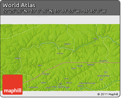 Physical 3D Map of the Area around 12° 42' 56" N, 15° 13' 29" W