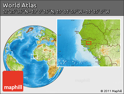 Physical Location Map of the Area around 12° 42' 56" N, 15° 13' 29" W