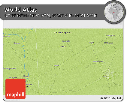 Physical 3D Map of the Area around 12° 42' 56" N, 16° 13' 30" E