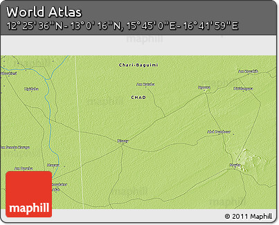 Physical 3D Map of the Area around 12° 42' 56" N, 16° 13' 30" E