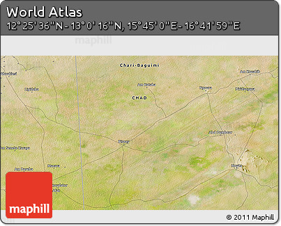 Satellite 3D Map of the Area around 12° 42' 56" N, 16° 13' 30" E